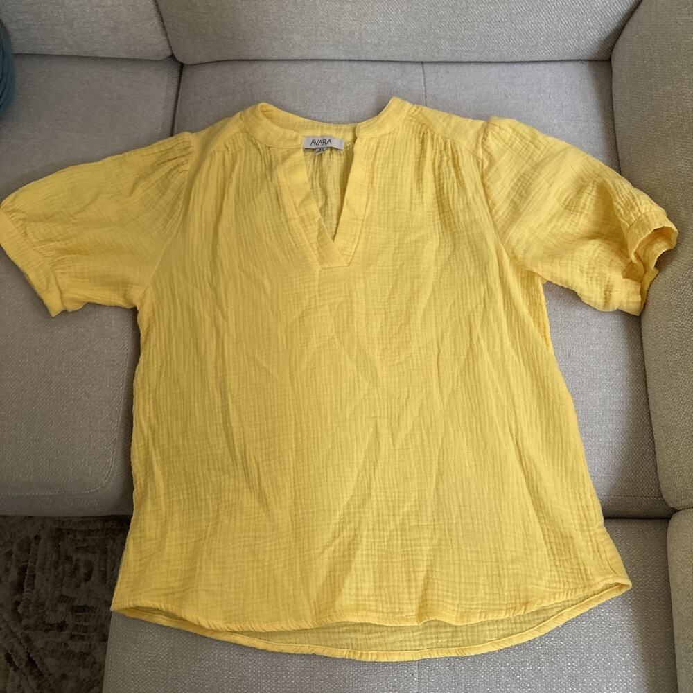 Avara XS Waffle Bright Yellow Blouse, 100% Cotton, Boho, Preppy, EUC, Packable